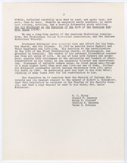 18: Memorial Resolution for Professor Emeritus Albert L. Kohlmeier, ca. 20 April 1965