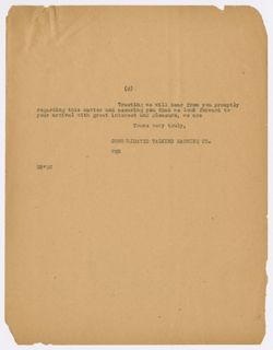 [E.A. Fearn?] to Dranes, detailing arrangements for test pressing, June 4, 1926