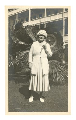 Peggy Howard holding parasol