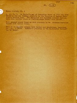 Hanna, Charles Augustus. The wilderness trail : or, the ventures and adventures of the Pennsylvania traders on the Allegheny path, Vol. I, p. 43. (Typed Transcription)Full Text from Internet Archive