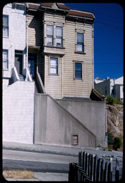 Old brown frame at 97 Coleridge St.  San Francisco on slope of Bernal Hts.