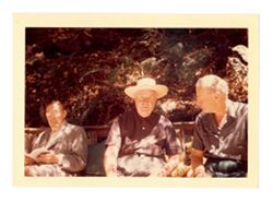 Three men at the Caveman Club, Bohemian Grove