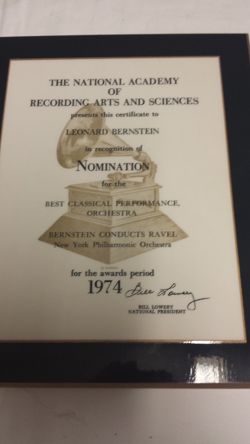 Grammy Nomination Award 1974 - Classical Performance, Orchestra (Ravel)