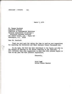 Letter from Birch Bayh to Reagan Scurlock of the National Association of College and University Business Officers, March 7, 1979
