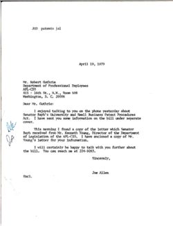 Letter from Joe Allen to Robert Guthrie of the AFL-CIO, April 19, 1979
