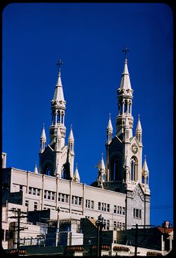 Twin spires of Sts. Peter and Paul Roman Catholic Church  666 Filbert St.