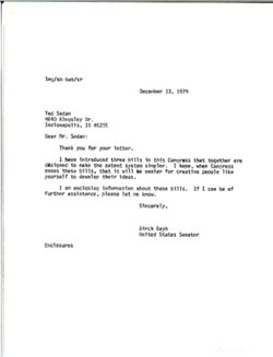 Letter from Birch Bayh to Ted Sedam, December 13, 1979