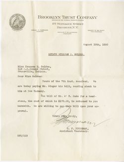 Letter from Brooklyn Trust Company to Frances Golden, August 1930