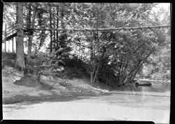 Swinging bridge across Salt creek at Raleigh Deckard's