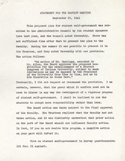 "Statement for the Faculty Meeting." -Indiana University. Sept. 25, 1941