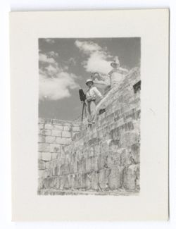 Item 1028. - 1028a.  Filming on the upper steps of the Temple of the Warriors. Alexandrov with camera.