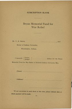 "Bryan Memorial Fund for War Relief of Enlisted Indiana University Men" vol. V, no. 6
