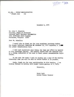 Letter from Birch Bayh to Eric P. Schellin of the National Small Business Association, December 6, 1979