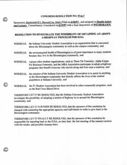 97-6-7 Resolution to Investigate the Possibility of Obtaining an Adopt-A-Highway Program for IUSA