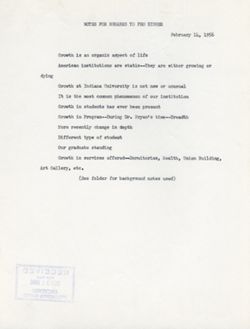 "Notes for Remarks PEO Dinner." February 14, 1956