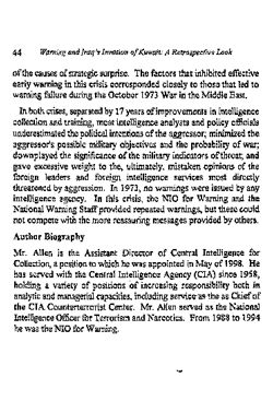 Charles E. Allen, "Warning and Iraq’s Invasion of Kuwait: A Retrospective Look," Defense Intelligence Journal 7-2: 33-44, 1998
