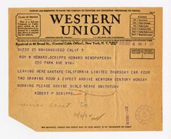6 October 1932: To: Roy W. Howard. From: Robert P. Scripps.