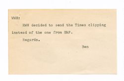 27 May 1952: To: William W. Hawkins. From: Roy W. Howard.