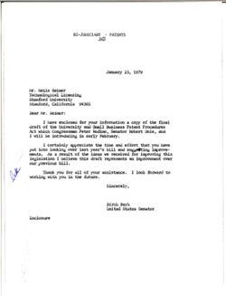 Letter from Birch Bayh to Niels Reimers of Stanford University, January 23, 1979