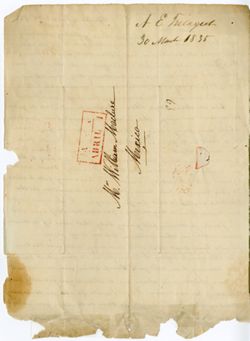 Fretageot, A[chille] E[mery], Jalapa. To William Maclure, Mexico., 1835 Mar. 30