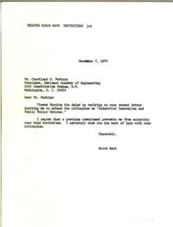 Letter from Birch Bayh to Courtland D. Perkins, November 7, 1979