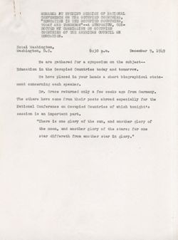 "Remarks at Evening Session of National Conference on the Occupied Countries, -Hotel Washington, Washington, D.C. Dec. 9, 1949