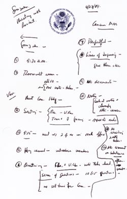"Gonzales/Meeting with President, 4/23/04" [Hamilton’s handwritten notes], April 23, 2004
