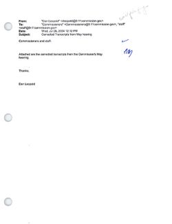 Email from Dan Leopold to Commissioners re Corrected Transcripts from May hearing, July 28, 2004, 12:12 PM