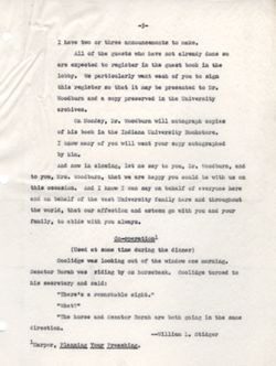 "Remarks for a Testimonial Dinner for Dr. James A. Woodburn." -Indiana University Nov. 30, 1940