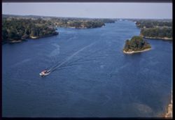 View down St. Lawrence from American soan of Thousand Islands Bridge.