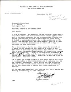 Letter from John R. Nesbitt to Birch Bayh, September 13, 1979