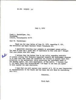 Letter from Birch Bayh to Frank A. Steinhilper, July 2, 1979