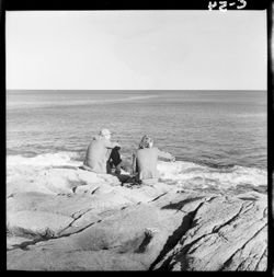 Bar Harbor coast--man and woman in foreground