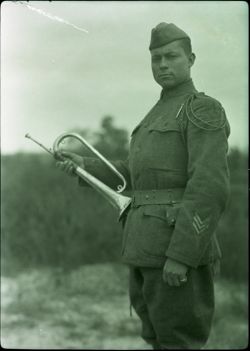 No title given- Native American soldier with bugle, probably Thomas Slinker. 