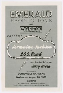 Flyer for concert: Jermaine Jackson; the S.O.S. Band; Louisville, August 20, 1986