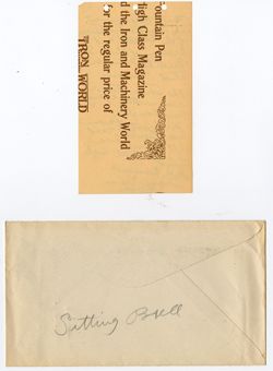 Envelope 65: W.B. Jordon; Surrender of Sitting Bull and his death by De Loria, grave and monument
