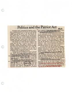 Politics and the Patriot Act," New York Times, April 21, 2004