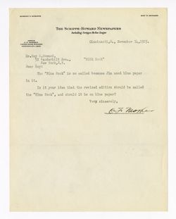 14 November 1923: To: Roy W. Howard. From: Charles F. Mosher.
