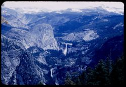 The view from out window in Room 20 of the Glacier Point Hotel. Eastward toward the high Sierras - showing Vernal and Nevada Falls.