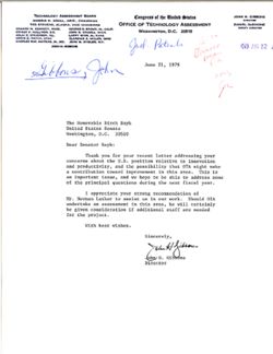 Letter from John H. Gibbons of the Office of Technology Assessment to Birch Bayh, June 21, 1979