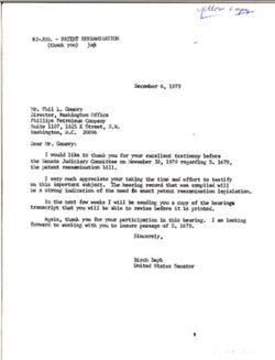Letter from Birch Bayh to Phil [sic] L. Gomory of Phillips Petroleum Company, December 6, 1979