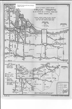 Region of Chicago--Indiana section : truck traffic in 24 hours on a typical week-day during August, 1931