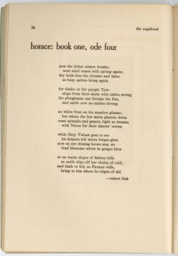 [Translation from Horace] or "Horace: Book One, Ode Four," Robert Fink