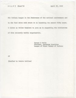 "League of Women Voters, Statement for Press Conference," Columbia Club, April 22, 1969
