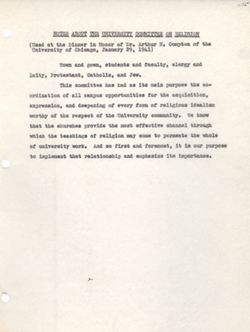 "Notes about the University Committee on Religion." Jan. 29, 1941