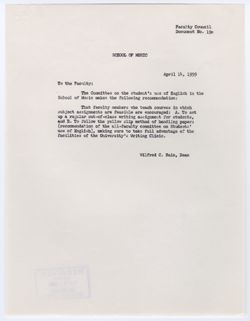 19c: Progress in Carrying Out Recommendations of the All-University Committee on Students’ Use of Written English - Music School, 14 April 1959