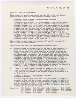 19: Report from Mr. C.E. Harrell on Recommendations for Changing Regulations for Withdrawal from and Addition of Courses, 01 April 1965