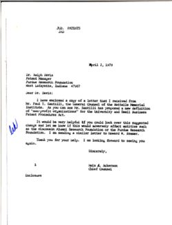 Letter from Joe Allen to Ralph Davis of the Purdue Research Foundation, April 2, 1979