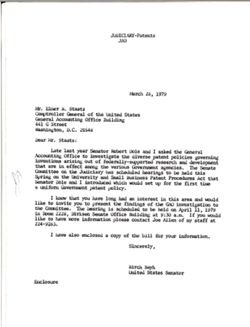 Letter from Birch Bayh to Elmer B. Staats of the General Accounting Office, March 28, 1979