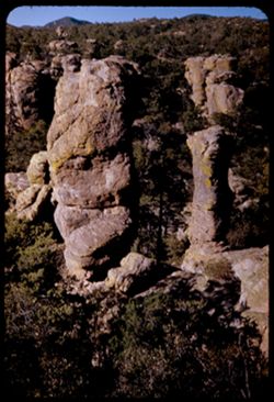 Two tall chimney rocks along Echo Canyon trail Chiricahua